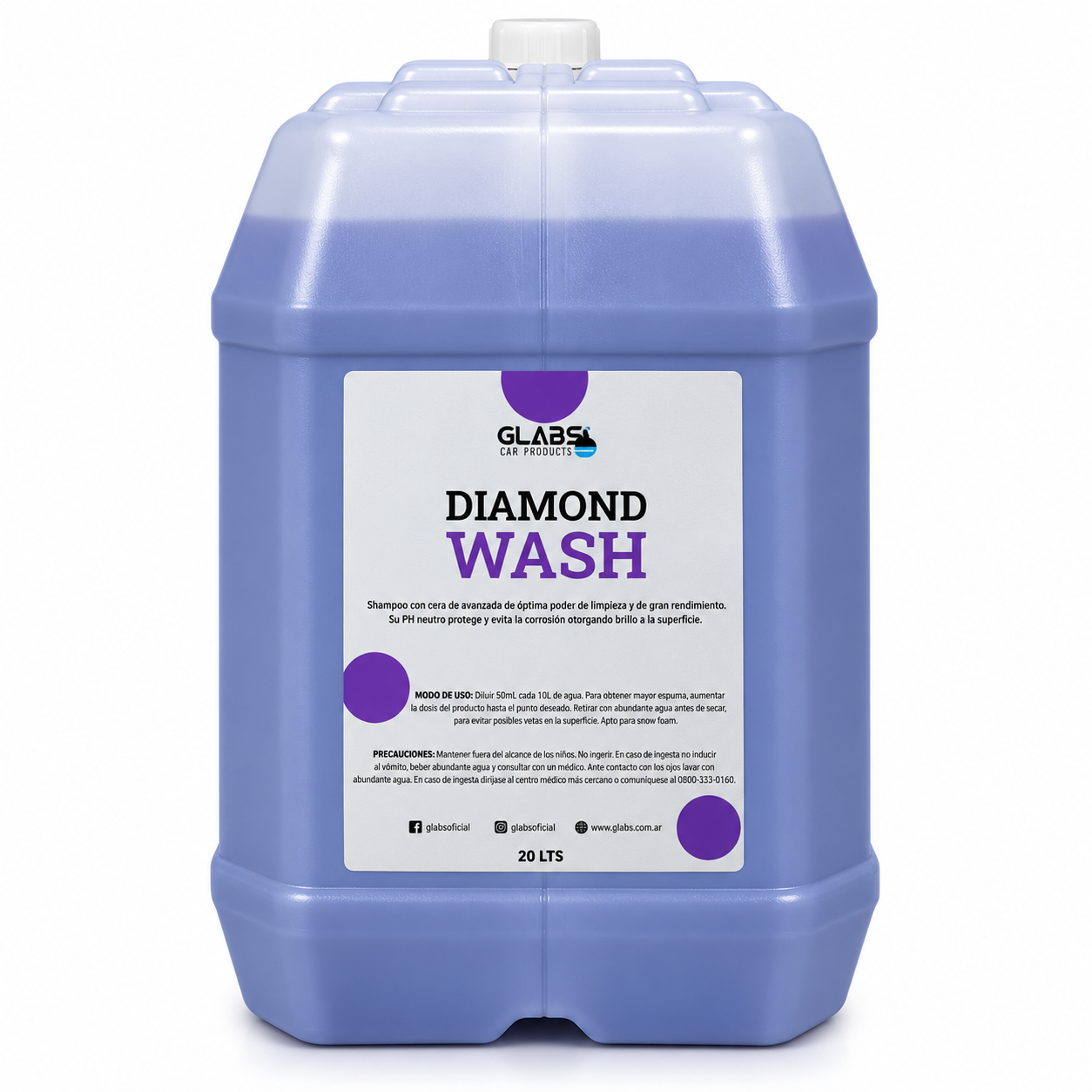 DIAMOND WASH SHAMPOO PH NEUTRO CON CERA DE CARNAUBA BIDÓN 20 LT GLABS