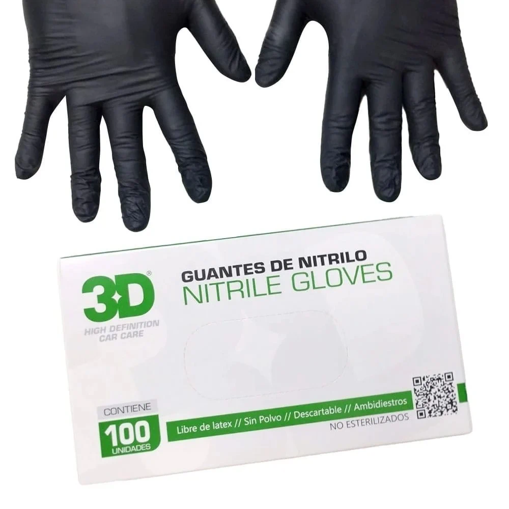 GUANTES DE NITRILO NEGROS PROFESIONAL 3D RESISTENTES PARA DETAILING (CAJA X100)