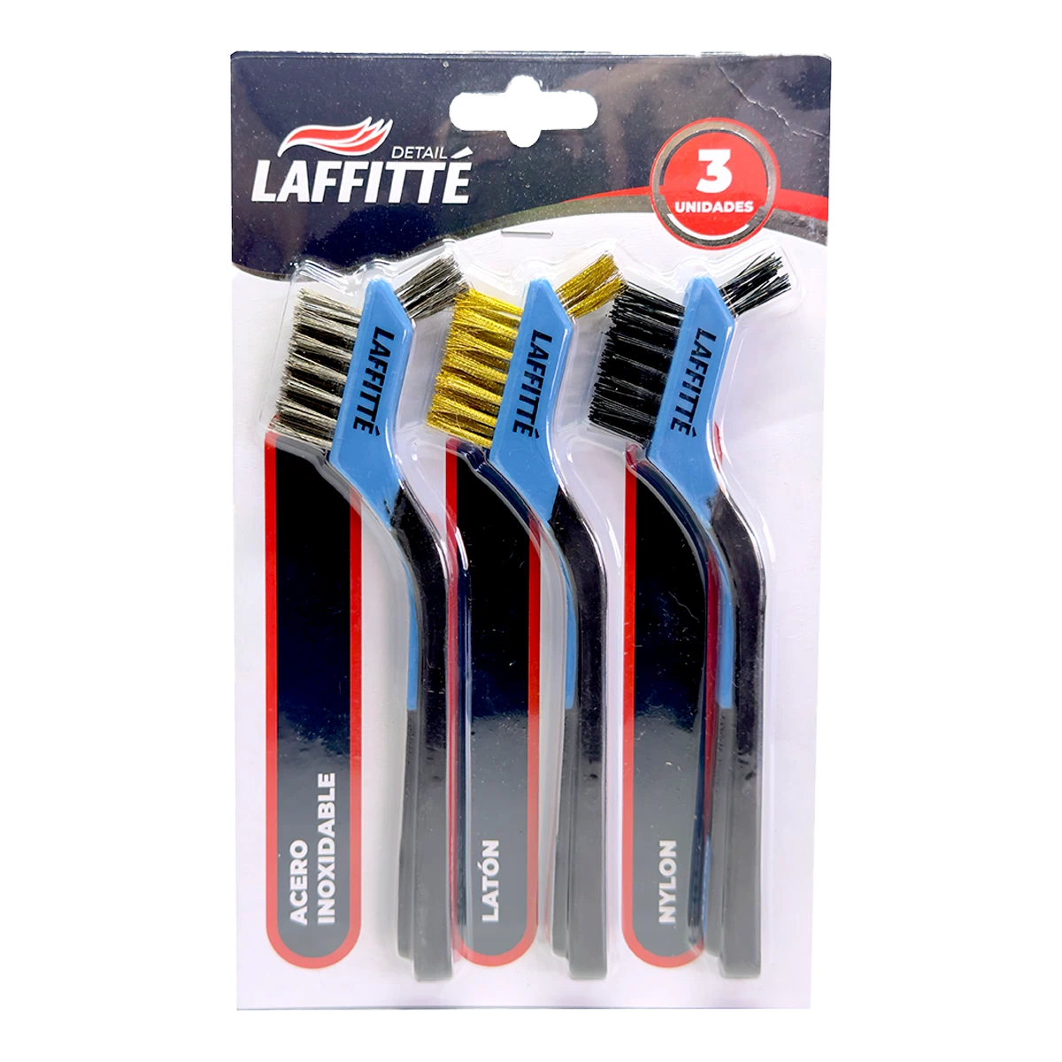SET X3 CEPILLOS PROFESIONALES NYLON, LATÓN Y ACERO LAFFITTÉ